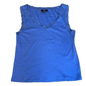 Chaps Lace Trim Tank Top Blue Women Size X-Large Y2K V Neck